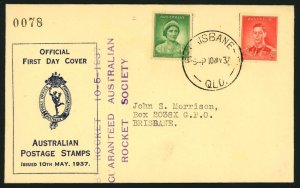 Coronation Rocket Mail Firing Official First Day Cover 1937 Australia Brisbane