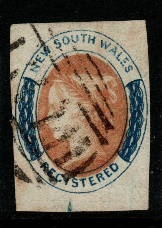 NEW SOUTH WALES SG104 1856 6d ORANGE & PRUSSIAN BLUE USED