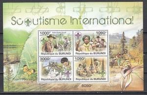 Burundi, 2011 issue. Scouting International sheet of 4. Orchid in design.