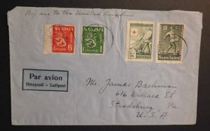 1947 Airmail Cover Alsila Finland to Stradsburg PA USA By Air to United Kingdom