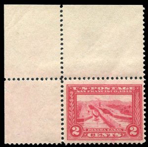 United States, 1910-30 #398, 1913 2c carmine, corner margin single, never hinged