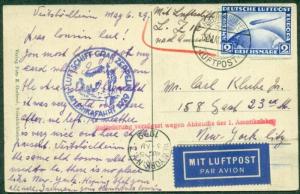 GERMANY 1929 ZEPPELIN FLIGHT CARD TO AMERICA 2MK ZEPP STAMP APPROPRIATE MARKINGS