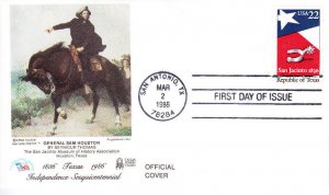 Texas Independence Assn FDC #2204 Texas Republic 150th Sam Houston 1986