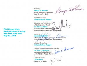 Signed USPS FDC Ceremony Program 2087 Health Research Sloan Kettering Cancer '84