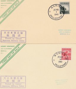 Philippines # N13 /22, First Day Cards with Japanese Censor Stamp