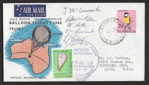 AUSTRALIA 1966 BALLOON Flight Cover with Label Cancelled Due to Crash Signed