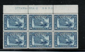Canada #145 Very Fine Never Hinged Plate #2 Upper Block Of Six