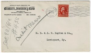 1912 St. Louis, Missouri cancel on ad cover, 2c Mailometer 5 hole, Scott 409