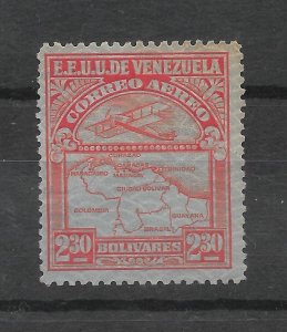 VENEZUELA 1932 AIRPLANE AND MAP OF VENEZUELA RED 2.30B NO GUM SCOTT C32