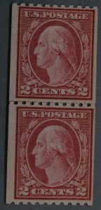 United States #488 2 Cent Washington Vertical Coil Line Pair MNH