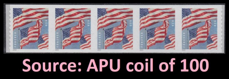 US 5657 Flags forever strip APU (5 stamps from coil of 100) MNH 2022 