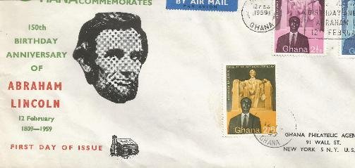 Ghana Lincoln Birthday Anniversary 2-12-595 FDC