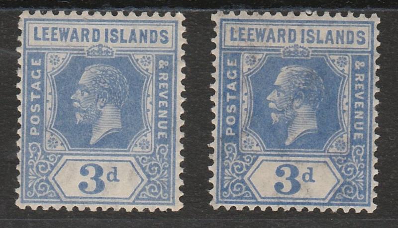 LEEWARD ISLANDS 1921 KGV 21/2D BOTH SHADES WMK MULTI SCRIPT CA