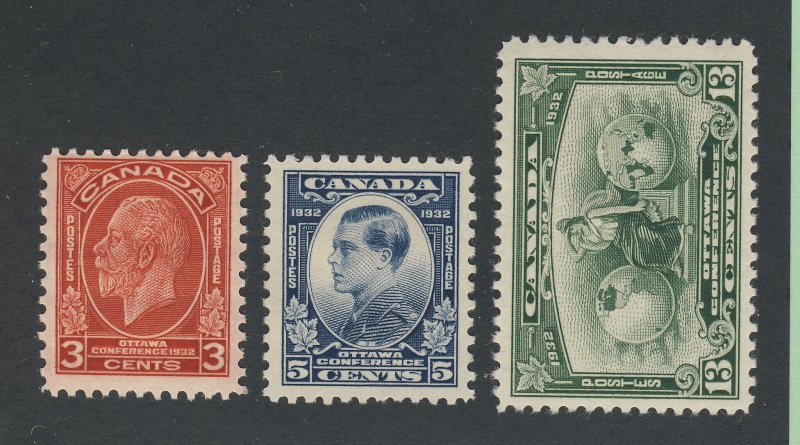 3x Canada Mint Stamps; #192-3c F #193-5c VF #194-13c VF. Guide Value = $26.50