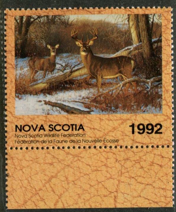 Nova Scotia NS 1 White Tail Deer Hunting Permit Stamp MNH