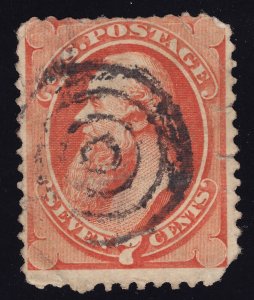 US Scott 160 Used 7 cent 1873 4 circle cancel Orange Vermilion AD5001 bhmstamps