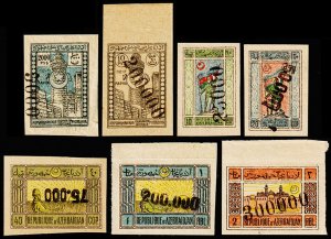 Azerbaijan Scott 39, 48, 57-59 (#59 Inv. Ovprt.), 61-62 (1922-23) Mint NH F-VF W