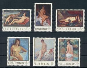 Nude Art Paintings Ressu Delacroix Renoir Bronzino Romania MNH stamps set 