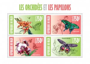 NIGER - 2013 - Orchids & Butterflies - Perf 4v Sheet - Mint Never Hinged