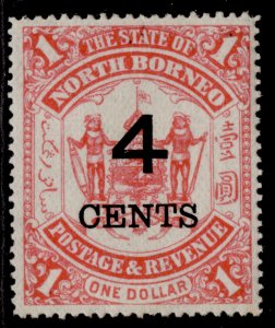 NORTH BORNEO QV SG87, 4c on $1 scarlet, M MINT.