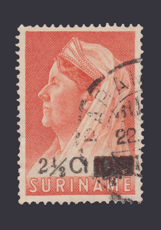 SURINAME DUTCH GUIANA 1947 STAMP. SCOTT # 210. USED. OVERPRINTED.  ITEM 2