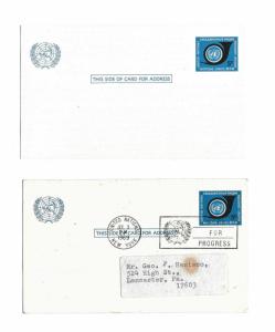 2 UN United Nations UX4 1969 5c Postal Cards 1 Work for Progress Slogan Cancel