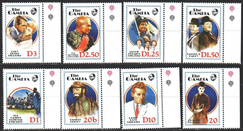 Gambia. 1988. 798-805. Movie Actors, Charlie Chaplin, Comedians. MNH.