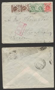 WWI BRITISH HONG KONG TO SWDEN COVER WITH RUSSIAN CENSORSHIP  Д.Ц. Петроградъ