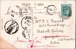 Great Britain 1/2d KEVII 1904 Farnborough Postcard to Jaunpur, India Forwarde...