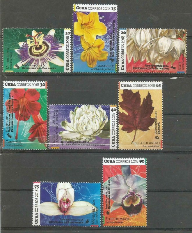 CUBA Sc# 6064-6071  FLOWERS tropical ORCHIDS  flora CPL SET of 8    2018 MNH