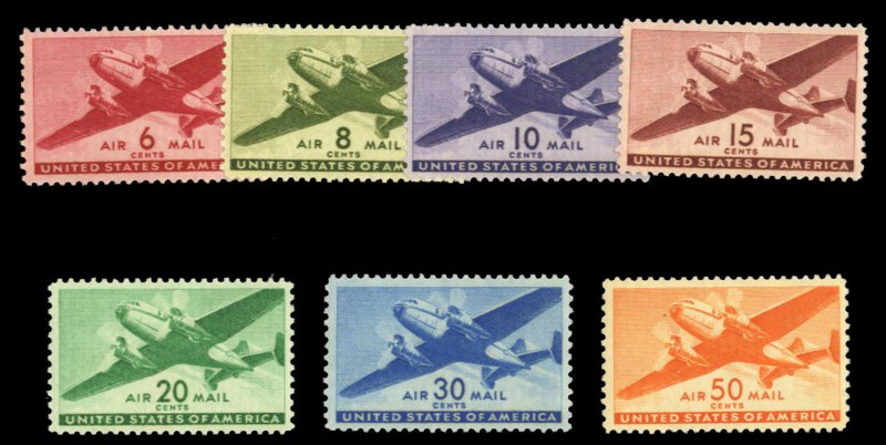 United States, Air Post #C25-31 Cat$18.90, 1941 6c-50c, set of seven, never h...