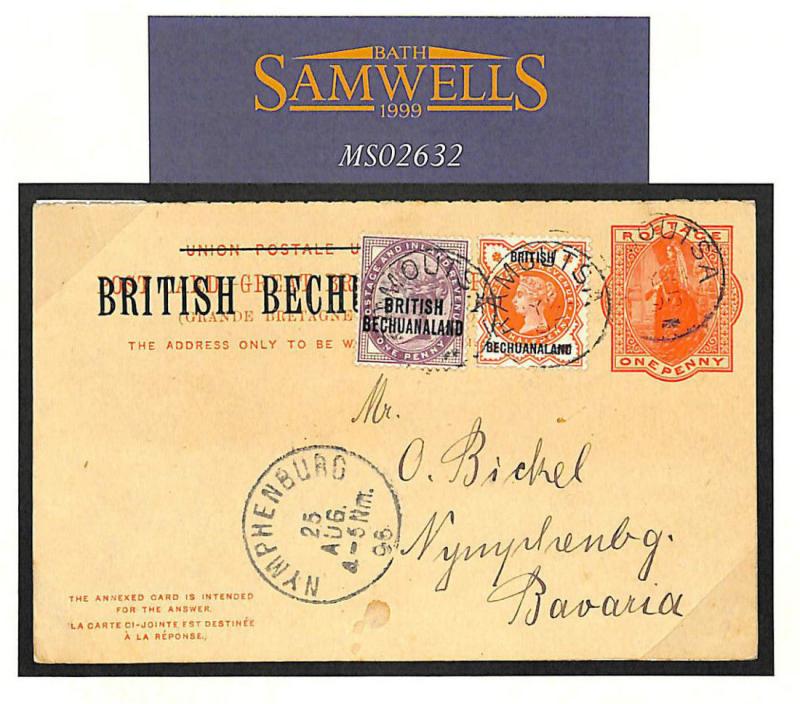 MS2632 1895 BRITISH BECHUANALAND *Ramoutsa* GB Overprints Reply Card Bavaria