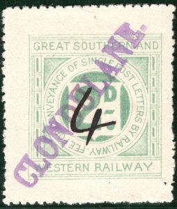 GB Ireland GS&WR RAILWAY 4d/2d Letter Stamp *CLONDULANE* STATION Cork RARE BRW41