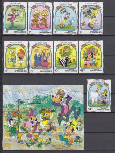 Z4301 jlstamps,  1984 grenada grenadines set + s/s mh/mhr #580-9 disney