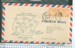 US C19 1st Flight Lihue to Maalaea Oct. 8, 1934 addressed.