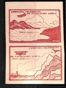 76620 - COLOMBIA - STAMPS - PAIR of IMPERF STAMPS Airmail PA 11a +13a AEROPLANES