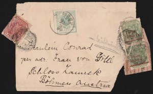 TRANSVAAL 1896 envelope used as Newspaper band. To Bohemia. UNIQUE!