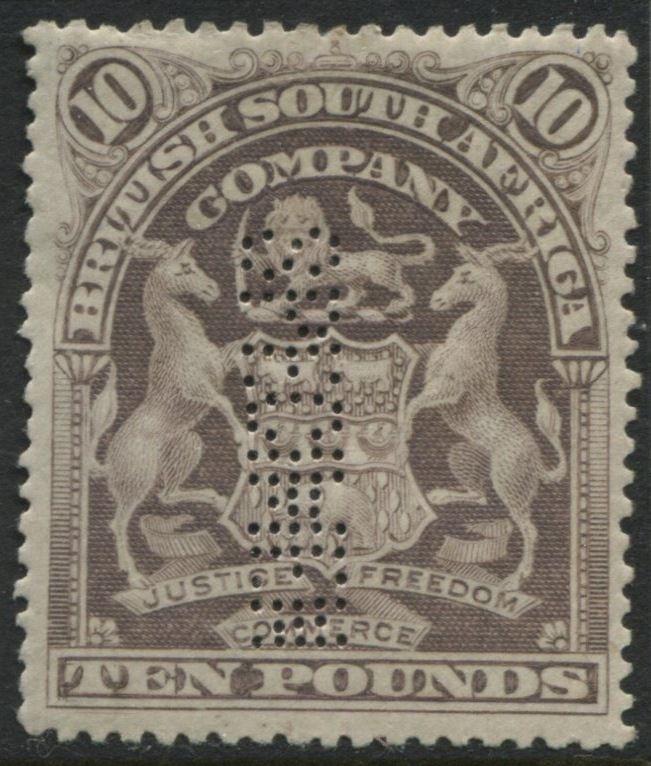 Rhodesia 1901 £10 perforated SPECIMEN mint o.g. hinged Scott $75