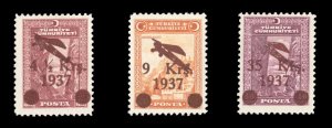 Turkey #C6-8 Cat$65.50, 1937 Airpost, set of three, hinged