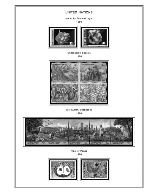 UNITED NATIONS - NEW YORK 1951-2020 STAMP ALBUM PAGES (229 PDF b&w illus. pages)
