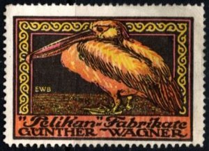 Vintage Germany Poster Stamp Günther Wagner Pelikan Makes.... Unused