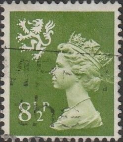 Scotland #SMH11 1976 3p Yellow green QEII Machin Head USED-VG.