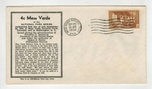 1934 NATIONAL PARKS SERIES IMPERIAL CACHE 743 MESA VERDE COLORADO Park Cancel