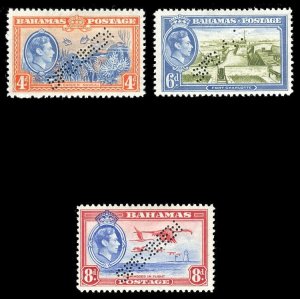 Bahamas 1938 KGVI Pictorial set perforated SPECIMEN very fine mint. SG 158s-160s