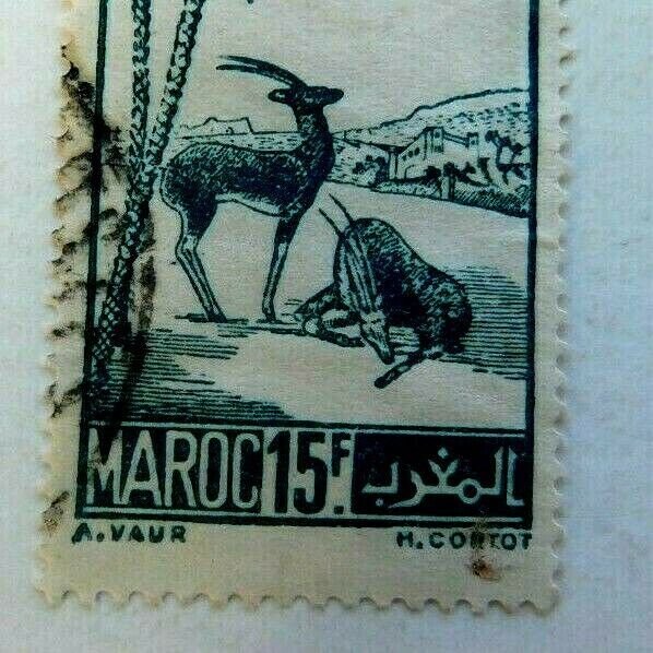 French Morocco #217 Used/Fine, 15f, Scimitar horned oryxes, 1942