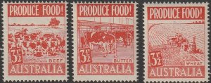 Australia 1953 Sc#253-255 3-1/2d Red Food Production Set of 3 MNH-VF.
