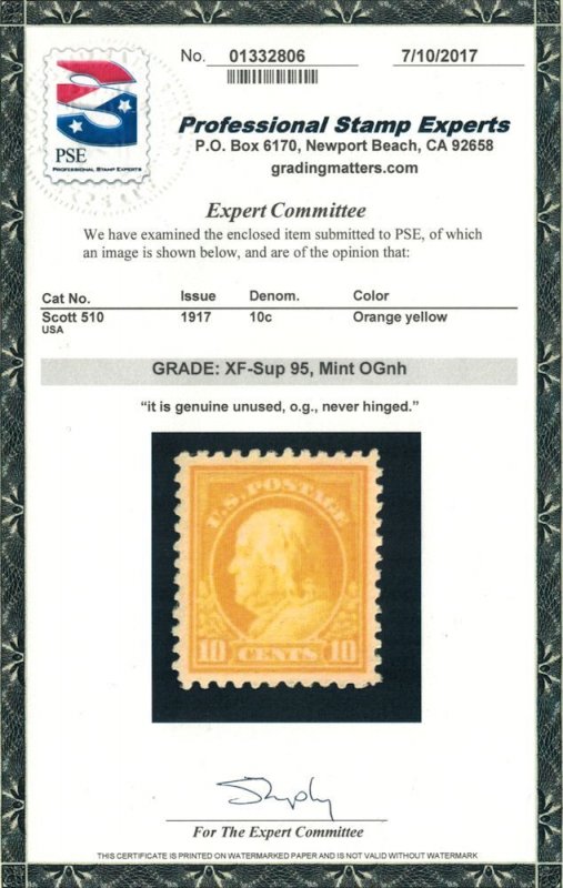 MALACK 510 XF-SUPERB OG NH, w/PSE (GRADED 95 (07/17)..MORE.. gg0924