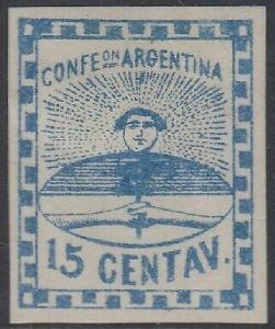 ARGENTINA 1858 CONFEDERATION Sc 3a DARK BLUE HINGED MINT F,VF SCV$200.00 