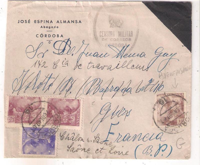 1940 Cordoba Spain Cover to De Gurs Concentration camp France