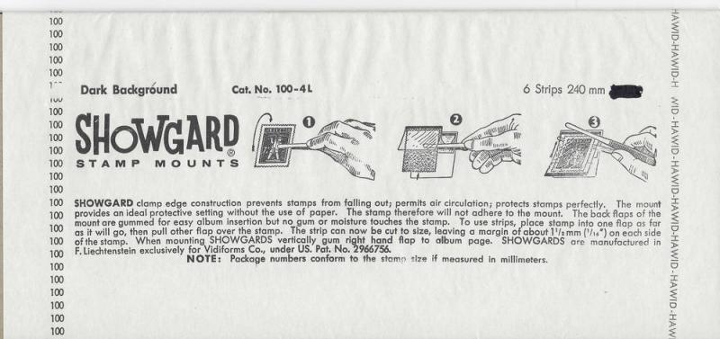 Showgard Mounts Size #100-4L 6 strips dk 8 1/2'' long $3.95 